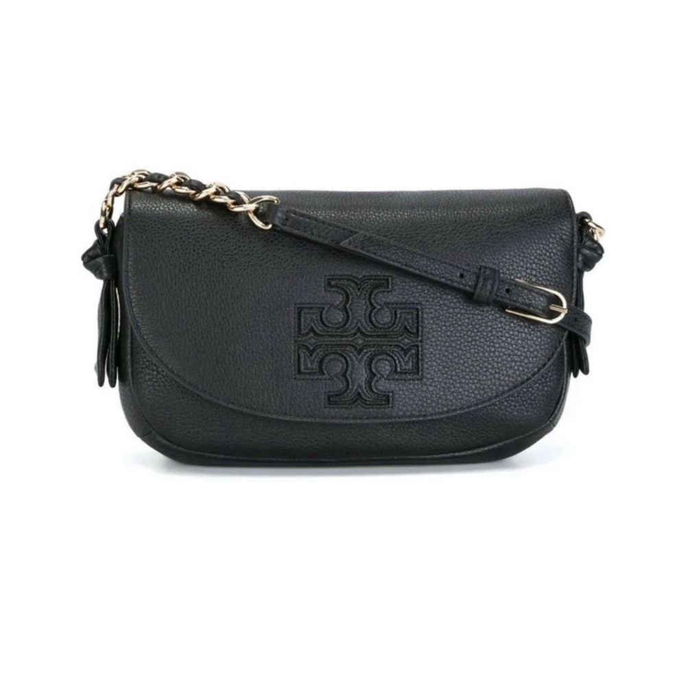 Tory Burch Black Leather Crossbody with Gold Chain